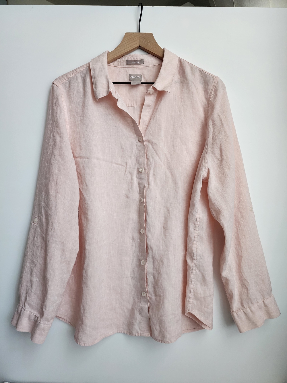 Chico's Pale Peach Linen Button-Up Shirt